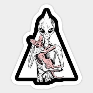 Alien with sphynx cat Sticker
